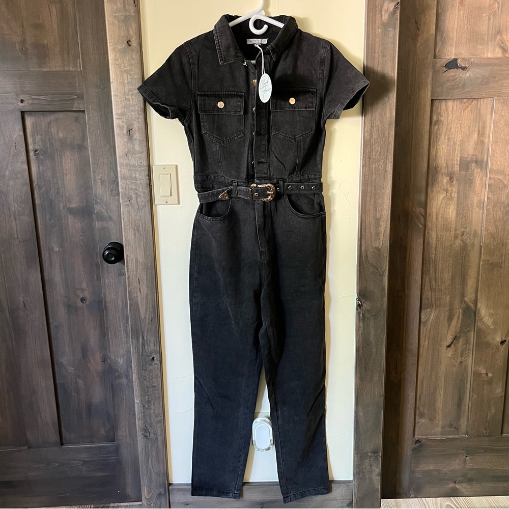 Black denim jumpsuit